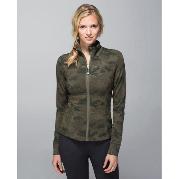 Lululemon Jackets & Blazers - Lululemon Forme Full Zip Jacket Cuffins Savasana Camo Fatigue Green Size 6